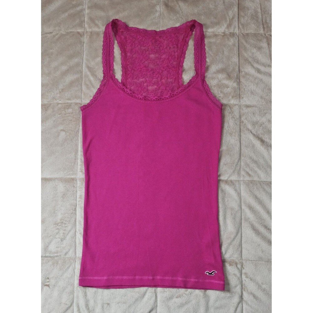 Vintage Hollister Pink Lace Racerback Tank Top Womens L Y2K Fitted Cami